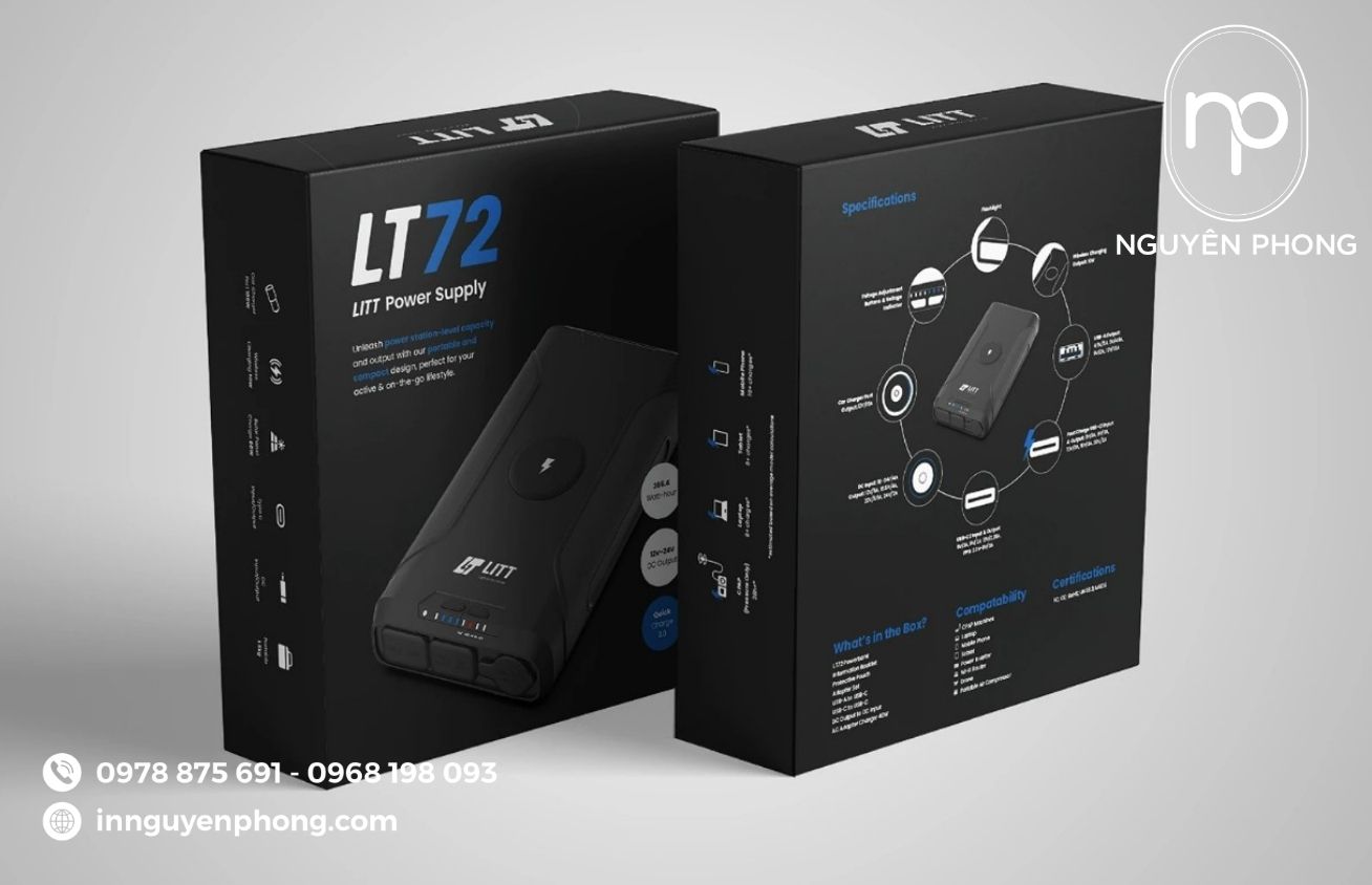 Mẫu hộp giấy đựng sạc dự phòng đơn sắc 